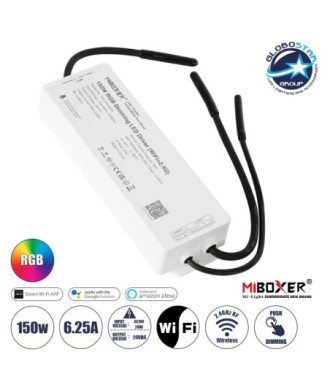 GloboStar® 71442 WP3-P150V24 Mi-BOXER DC Smart Wifi & RF 2.4Ghz Power Supply Τροφοδοτικό SELV & Controller - Dimmer All in One 3 Καναλιών AC100-240V σε DC 24V 3 x 2.1A 50W - Max 6.25A 150W - Αδιάβροχο IP67 RGB Μ22.5 x Π7.3 x Υ3.5cm - 5 Years Warranty